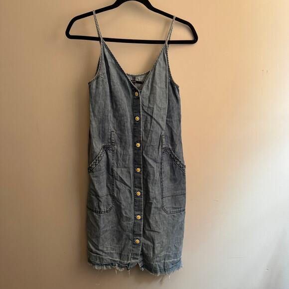J Brand Shift Dress Mini Denim Blue V-Neck Flower Button Spaghetti Strap Sz S - Picture 1 of 7